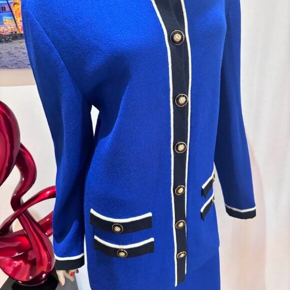 St John royal blue skirt suit set buttons embellished 14 12 L designer - Picture 1 of 4